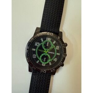 Geneva Quartz Watch (parts/repair)Green Accents Rubber Band NOT working